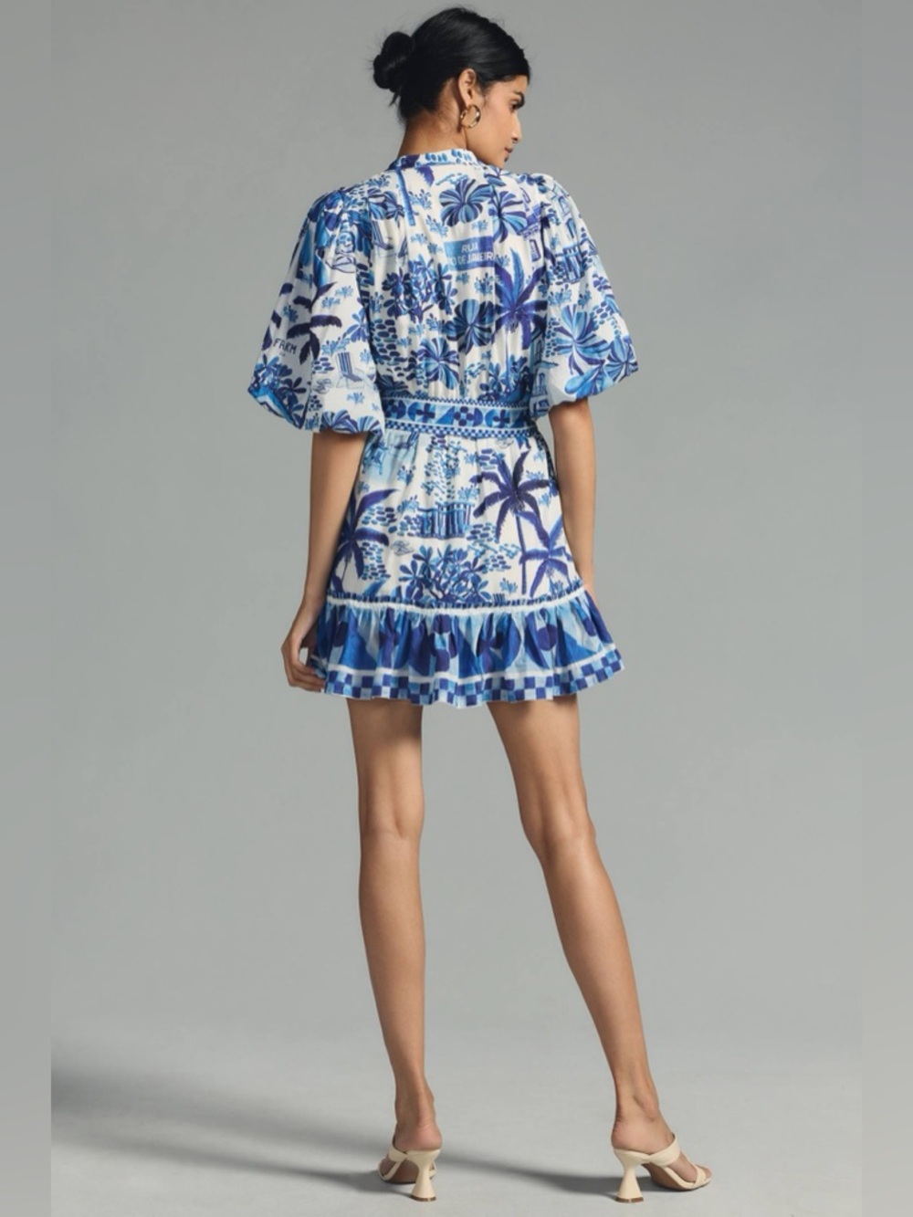 ‼️NEW Farm Rio Sweet Rio Blue Puff Sleeves Mini Dress - Picture 7 of 13